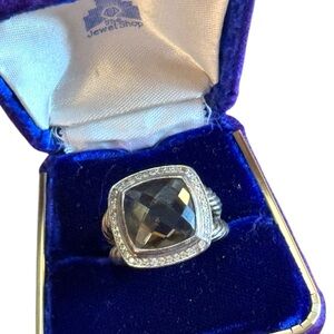 Vintage Sterling Silver 925 DY Ring Smokey Quartz & Diamonds